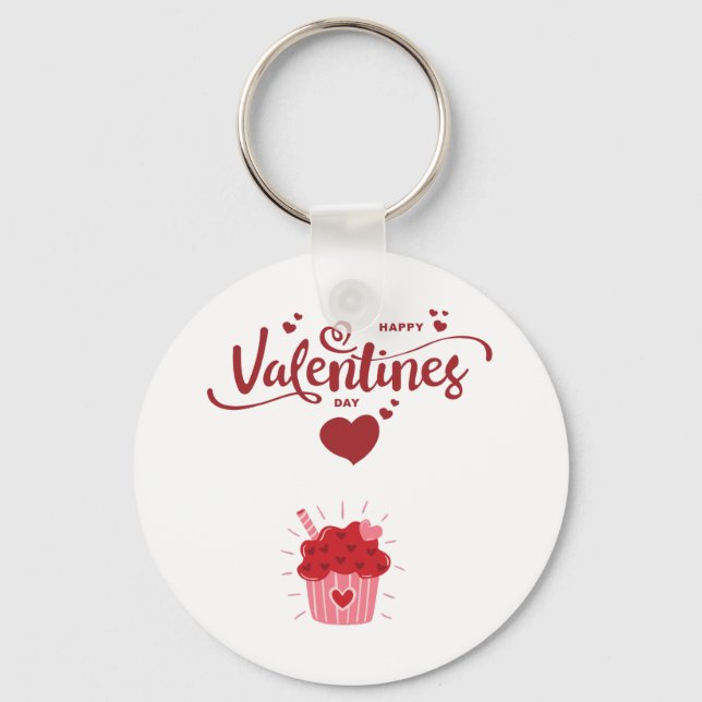 happy Valentine's Day cupcake Coffee Mug Key Ring (Front)