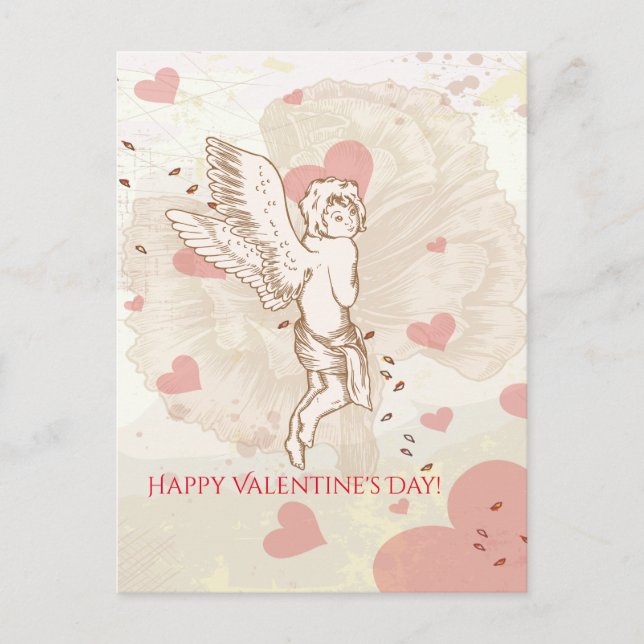 Happy Valentine's Day Cupid Floral Heart Holiday Postcard (Front)