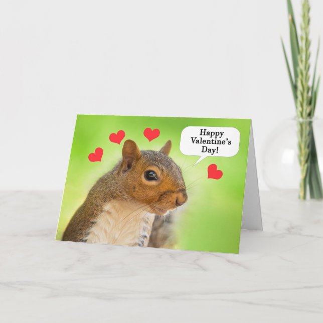 Happy Valentines Day Cust Squirrel With Hearts  Holiday Card (Front)