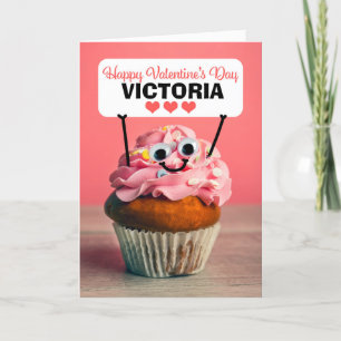 Happy Valentines Day Custom Name Cute Cupcake Holiday Card
