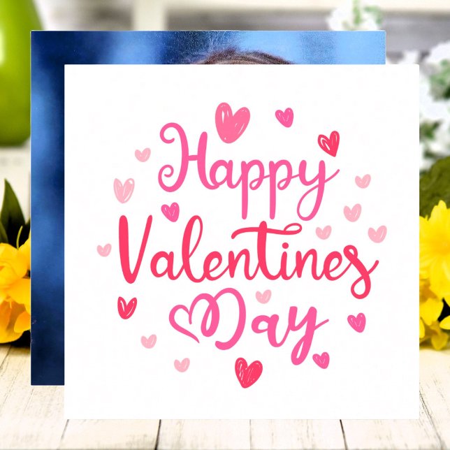 Happy Valentine's Day Custom Photo Pink Hearts Holiday Card (Creator Uploaded)