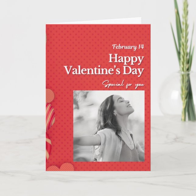 Happy valentine's day Custom Photo Red Hearts Holiday Card (Front)
