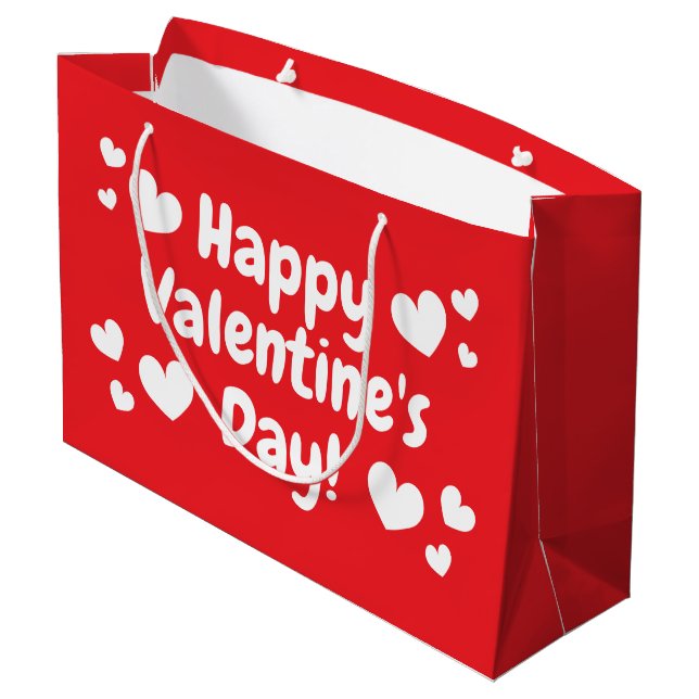 Happy Valentine's Day custom red and white heart Large Gift Bag (Back Angled)