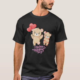 Happy Valentine's Day Cute Bears and Hearts Graphi T-Shirt