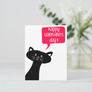 Happy Valentine's Day! Cute Black Cat Postcard