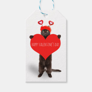 Happy Valentine's Day Cute Cat Holding Heart Humou Gift Tags