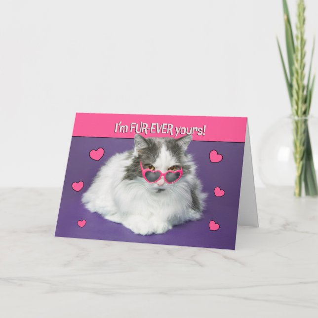 Happy Valentines Day Cute Cat In Heart Glasses Holiday Card (Front)
