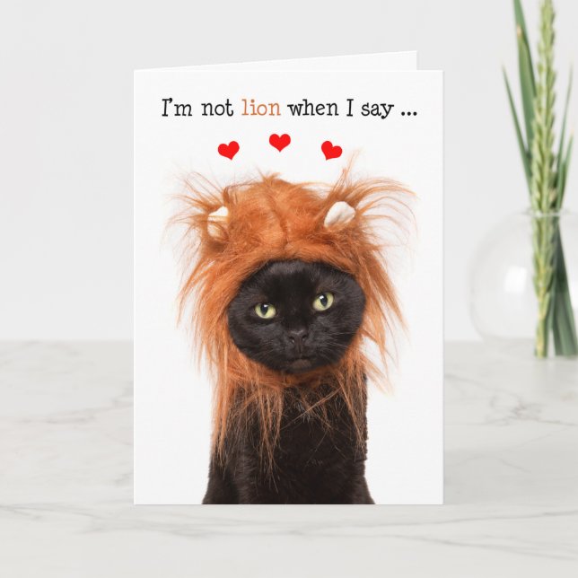 Happy Valentine's Day Cute Cat in Lion Costume Holiday Card (Front)