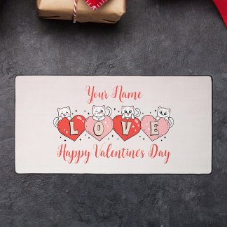 Happy Valentine's Day, Cute Cats With Hearts Desk Mat