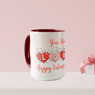 Happy Valentine's Day, Cute Cats With Hearts Mug