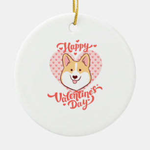Happy Valentines Day Cute Corgi Dog Ceramic Tree Decoration