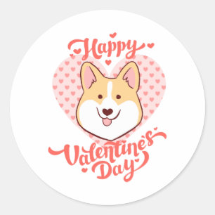 Happy Valentines Day Cute Corgi Dog Classic Round Sticker