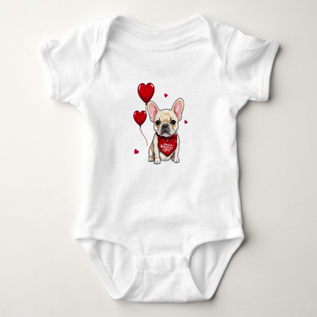 Happy Valentine's day! Cute french bulldog  Baby Bodysuit (Front)
