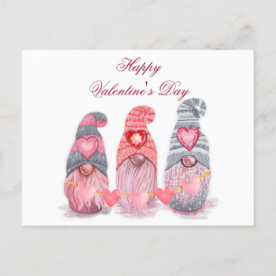 Happy Valentine's Day Cute Gnomes with Hearts Postcard