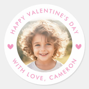 Happy Valentines day cute hearts pink white Classic Round Sticker