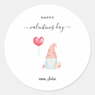 Happy Valentine's Day Cute Love Gnome Heart Classic Round Sticker