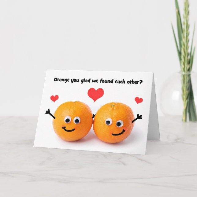 Happy Valentine's Day Cute Orange Couple Humor  Holiday Card (Front)