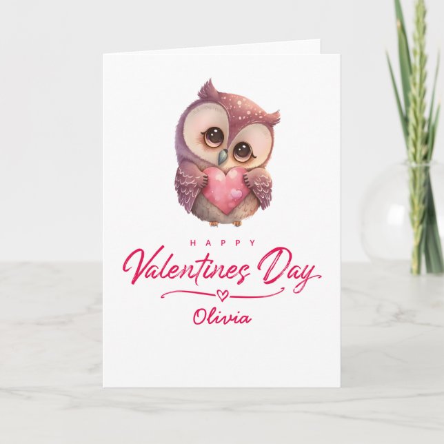 Happy Valentines Day Cute Owl Card (Front)