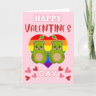 HAPPY VALENTINE'S DAY Cute Pear Bear Pair LGBT Holiday Card