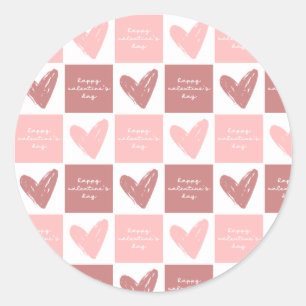 Happy Valentine's Day Cute Pink Hearts Pattern Classic Round Sticker