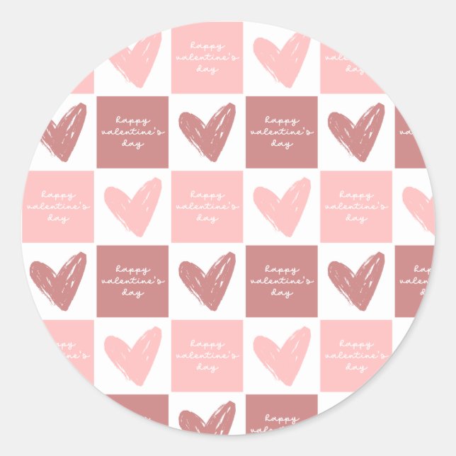 Happy Valentine's Day Cute Pink Hearts Pattern Classic Round Sticker (Front)