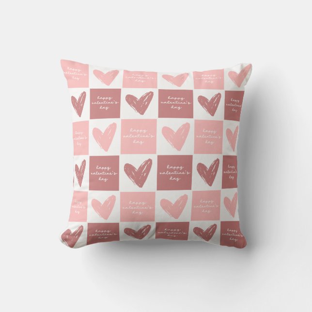 Happy Valentine's Day Cute Pink Hearts Pattern Cushion (Front)