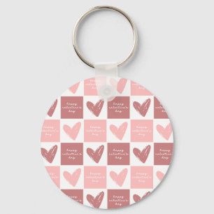 Happy Valentine's Day Cute Pink Hearts Pattern Key Ring