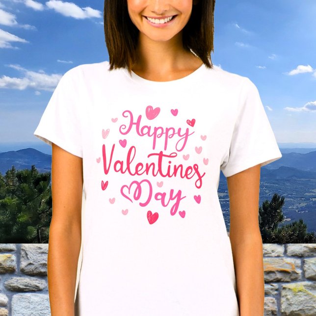 Happy Valentine's Day Cute Pink Hearts T-Shirt (Creator Uploaded)