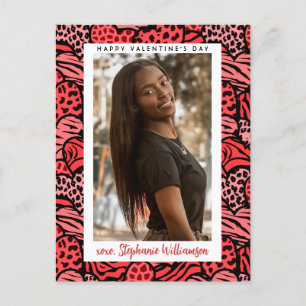 Happy Valentines Day Cute Red Jungle Hearts Photo Holiday Postcard