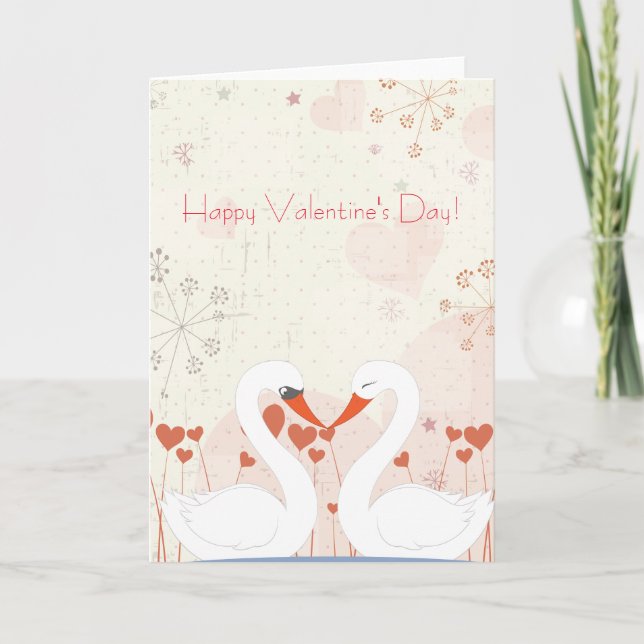 Happy Valentine's Day Cute Romantic Swans Holiday Card (Front)