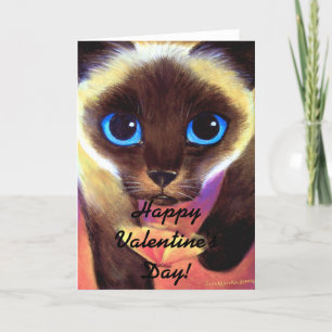 Happy Valentine's Day Cute Siamese Cat Playful Holiday Card