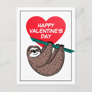 Happy Valentine's Day   Cute Sloth Postcard