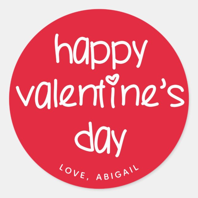 Happy Valentine's Day - Cute Typography Classic Round Sticker (Front)