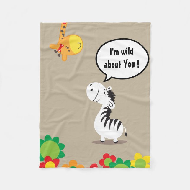 Happy Valentines Day cute zebra and giraffe Fleece Blanket (Front)