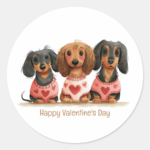 Happy Valentines Day Dachshund Dogs Classic Round Sticker