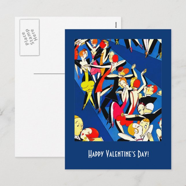 Happy Valentine's Day. Dancing Couples Art Deco  Holiday Postcard (Front/Back)