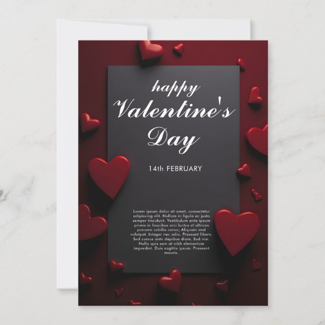 Happy Valentine's Day dark red theme with hearts Holiday Card (Front)
