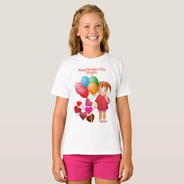 Happy Valentines Day Daughter Balloons Hearts Cute T-Shirt (Front Full)