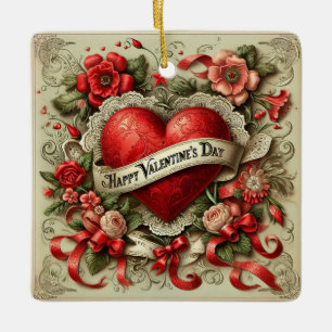 Happy Valentine's Day decorative illustration Ceramic Ornament