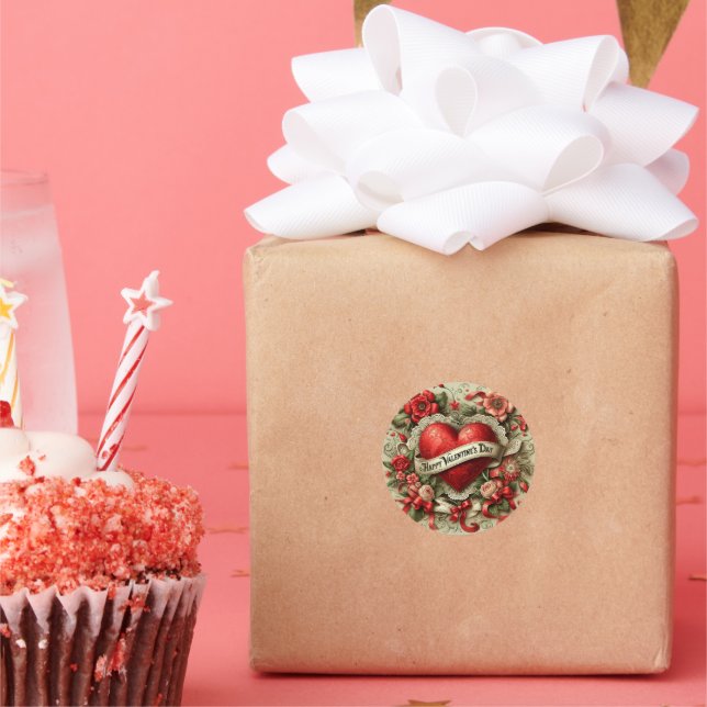 Happy Valentine's Day, Decorative Illustration, Classic Round Sticker (Party)