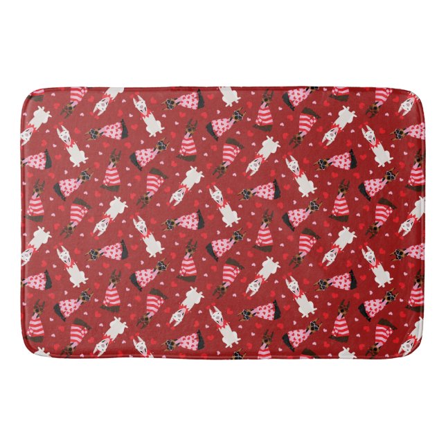 Happy Valentines Day Dobermann Dogs Bath Mat (Front)
