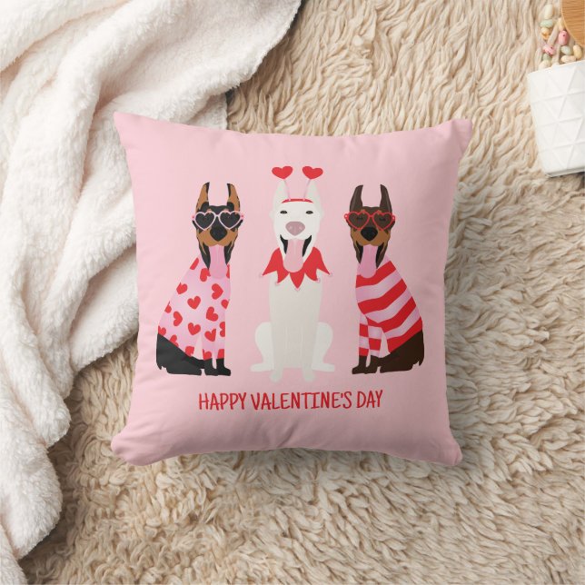 Happy Valentines Day Dobermann Dogs Cushion (Blanket)