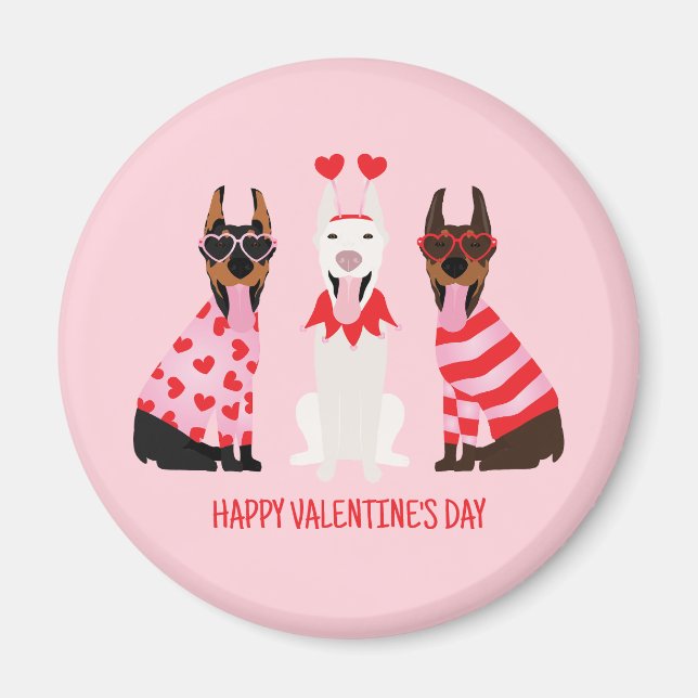 Happy Valentines Day Dobermann Dogs Magnet (Front)