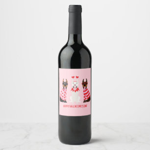 Happy Valentines Day Dobermann Dogs Wine Label