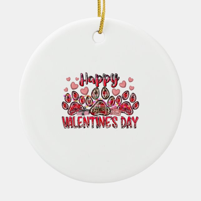 Happy Valentines Day Dog Pet Ceramic Tree Decoration (Front)