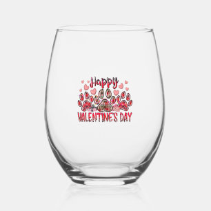 Happy Valentines Day Dog Pet Stemless Wine Glass