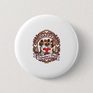 Happy Valentines Day Dog Red Heart Floral Frame_1 6 Cm Round Badge