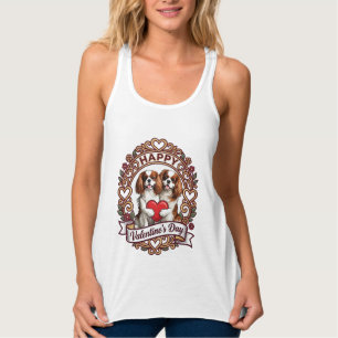 Happy Valentines Day Dog Red Heart Floral Frame_1 Singlet