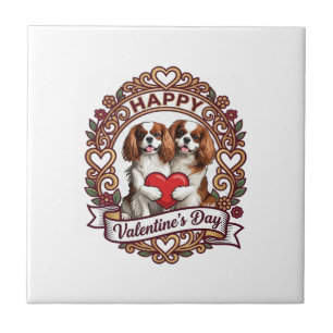 Happy Valentines Day Dog Red Heart Floral Frame_1 Tile