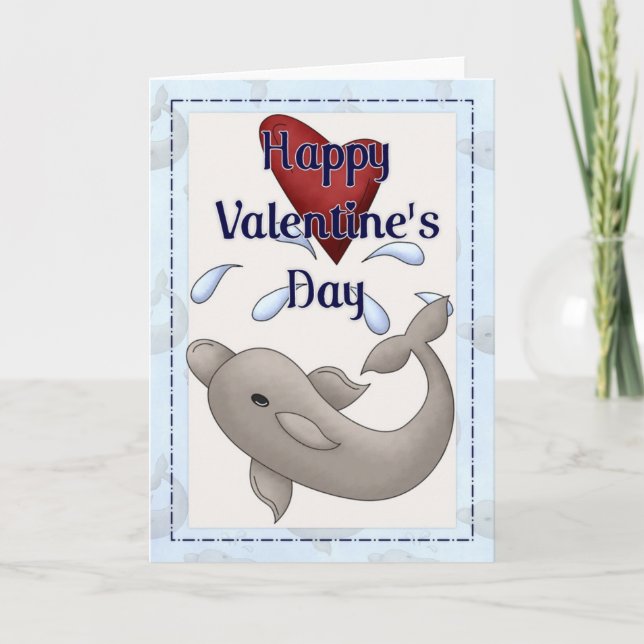 Happy Valentine's Day Dolphin Greeting Card d1 (Front)